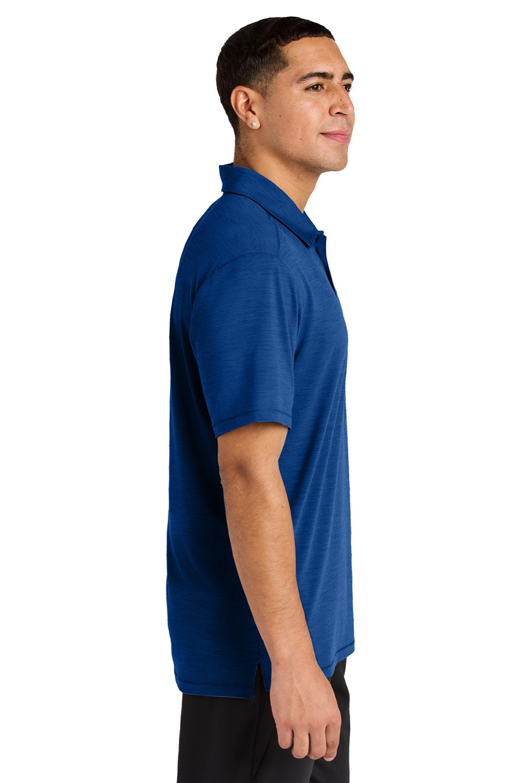 Sport-Tek ST490 Mens Versa Moisture Wicking Short Sleeve Polo Shirt True Royal Blue Model Side