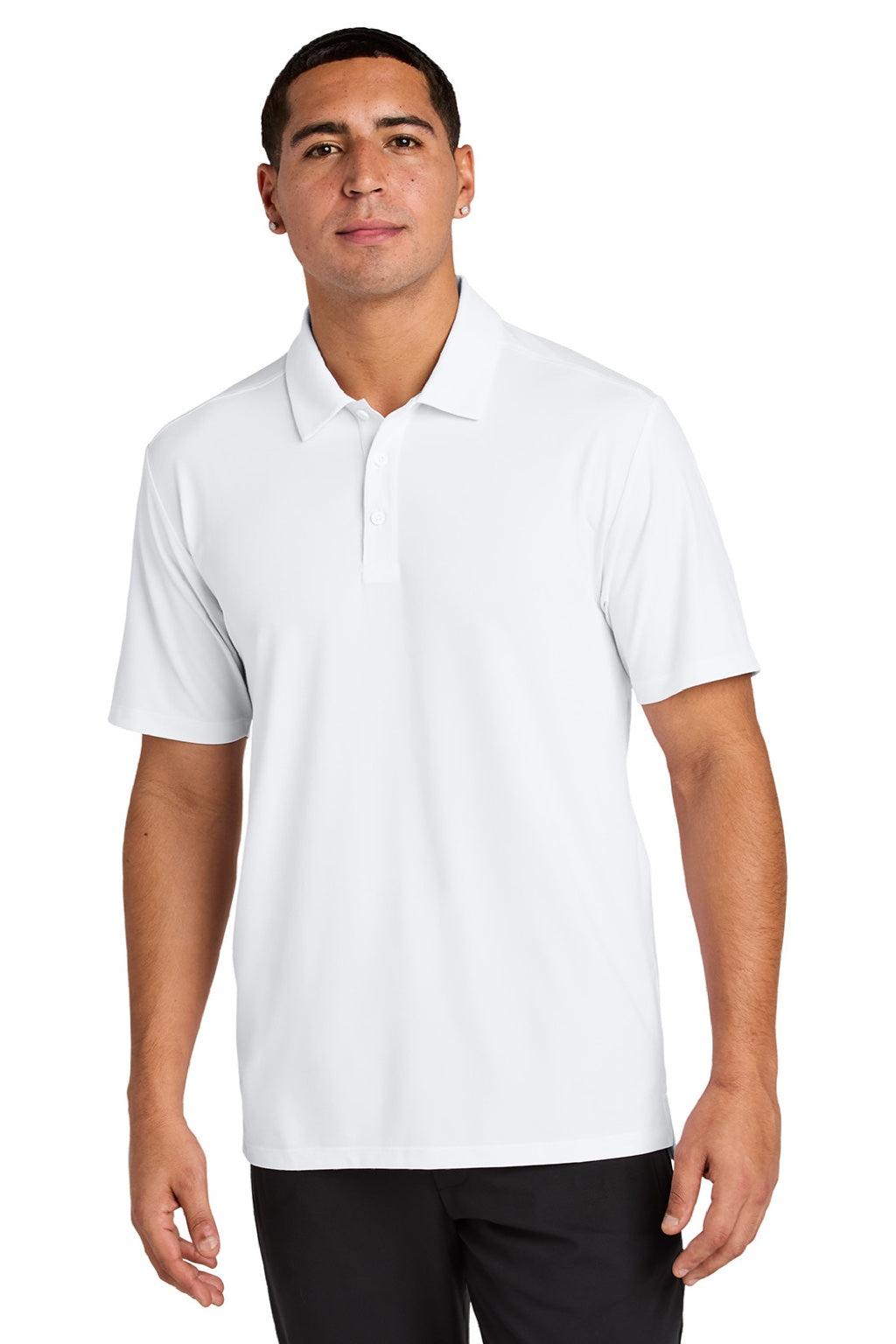 Sport-Tek ST490 Mens Versa Moisture Wicking Short Sleeve Polo Shirt White Model Front