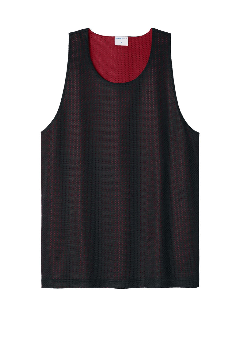 Sport-Tek ST5000 Mens Moisture Wicking Reversible Mesh Tank Top Black/Deep Red Flat Front