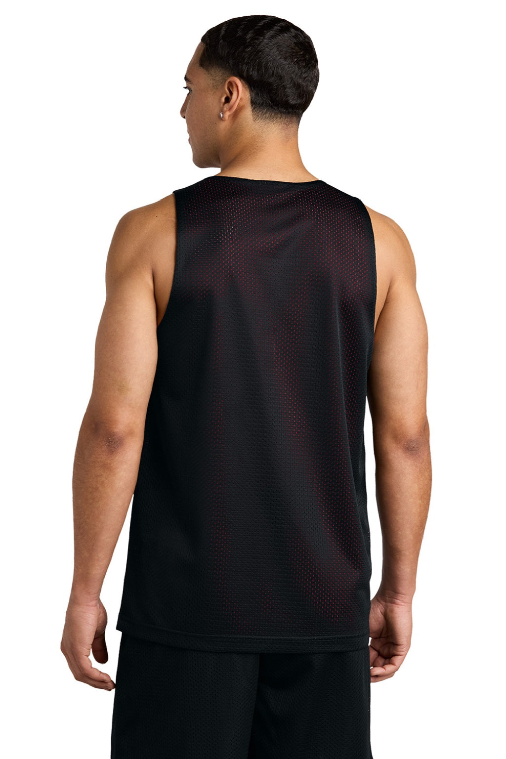 Sport-Tek ST5000 Mens Moisture Wicking Reversible Mesh Tank Top Black/Deep Red Model Back