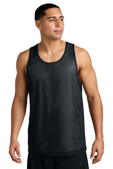 Sport-Tek ST5000 Mens Moisture Wicking Reversible Mesh Tank Top Black/White Model Front