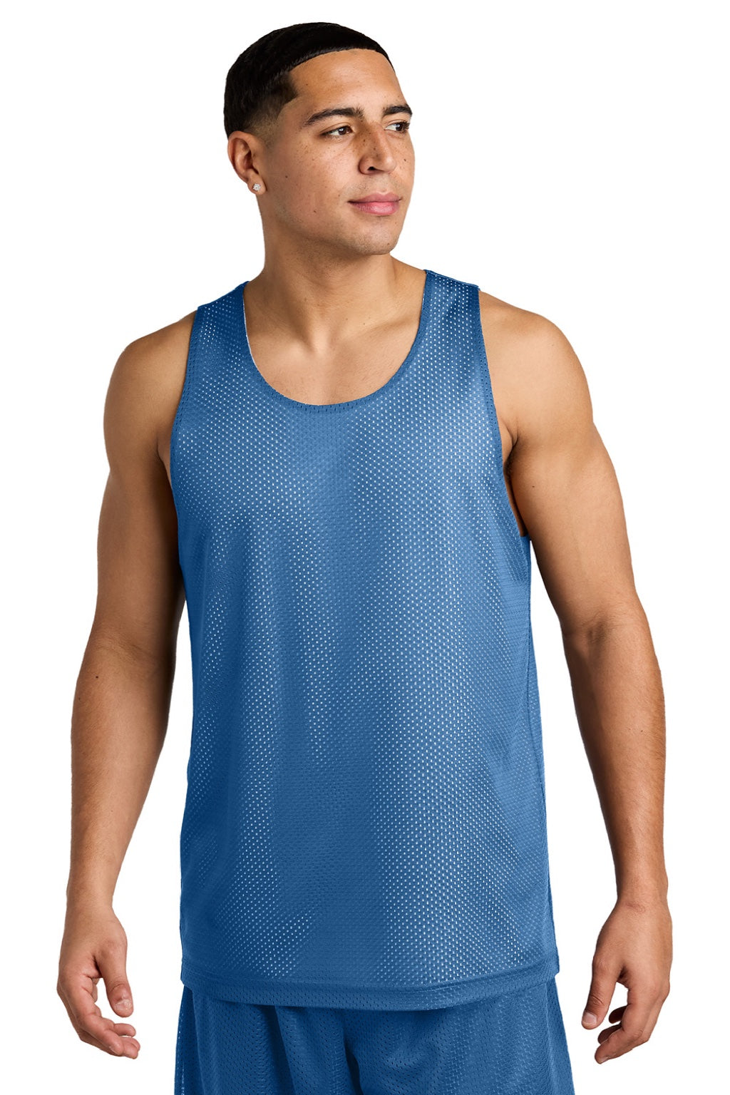 Sport-Tek ST5000 Mens Moisture Wicking Reversible Mesh Tank Top Carolina Blue/White Model Front