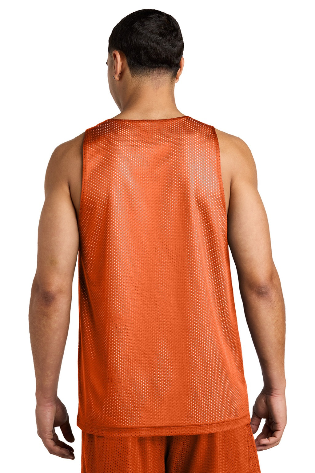Sport-Tek ST5000 Mens Moisture Wicking Reversible Mesh Tank Top Deep Orange/White Model Back