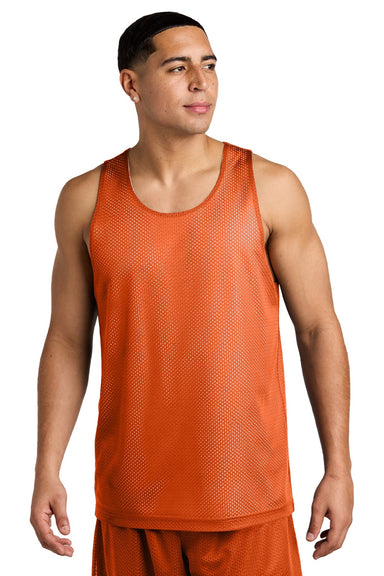 Sport-Tek ST5000 Mens Moisture Wicking Reversible Mesh Tank Top Deep Orange/White Model Front