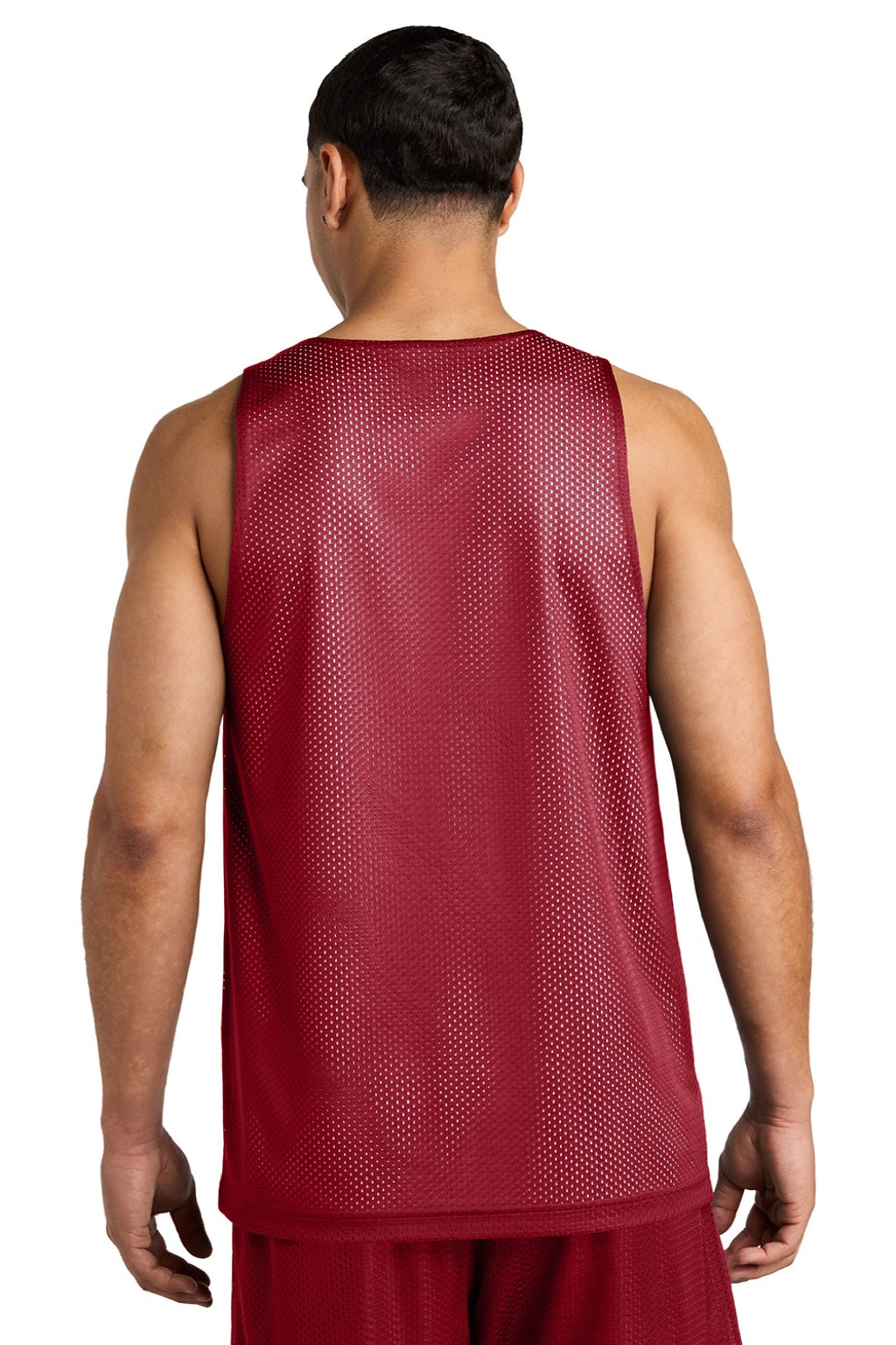 Sport-Tek ST5000 Mens Moisture Wicking Reversible Mesh Tank Top Deep Red/White Model Back
