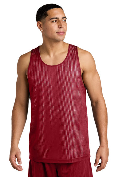 Sport-Tek ST5000 Mens Moisture Wicking Reversible Mesh Tank Top Deep Red/White Model Front