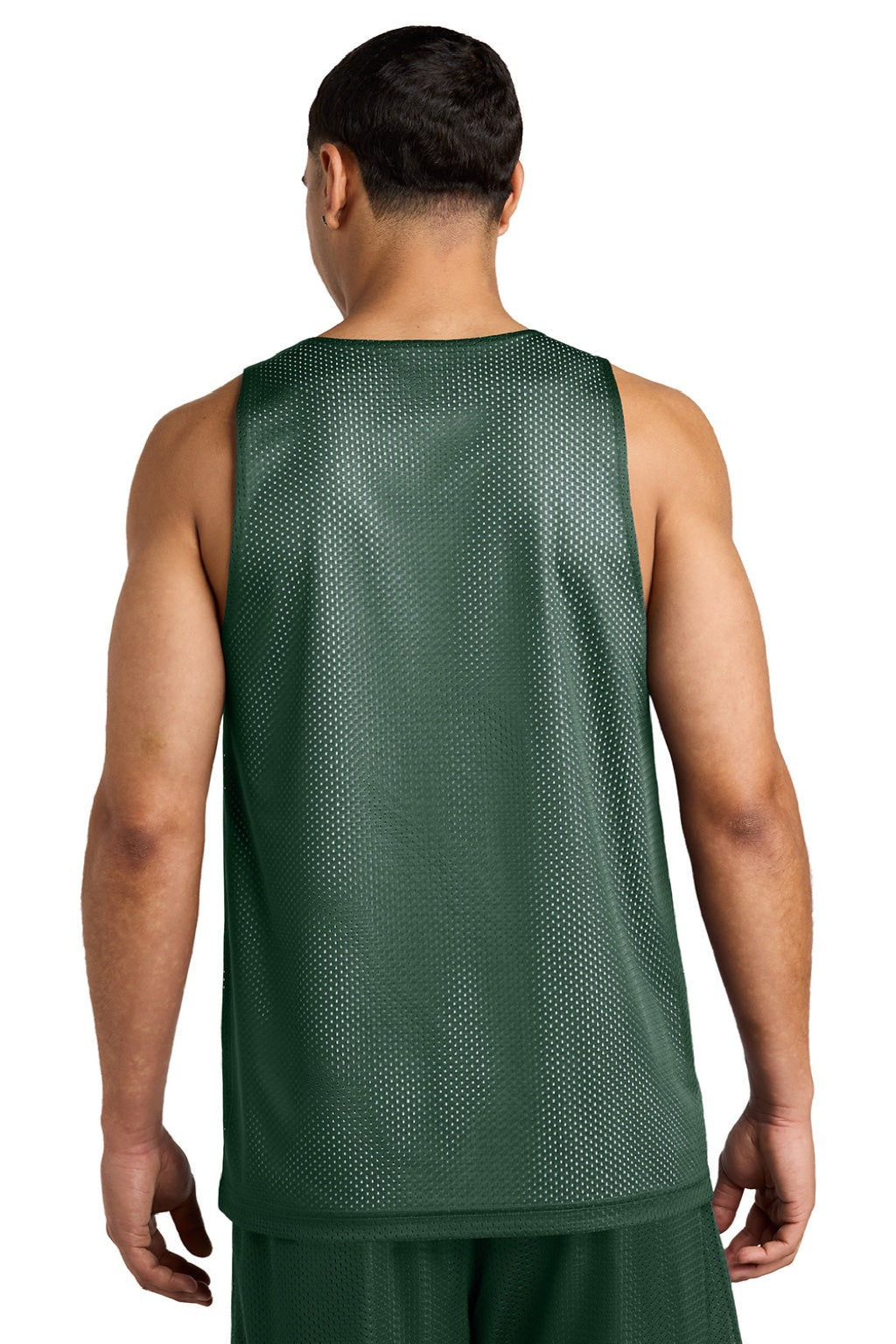 Sport-Tek ST5000 Mens Moisture Wicking Reversible Mesh Tank Top Forest Green/White Model Back