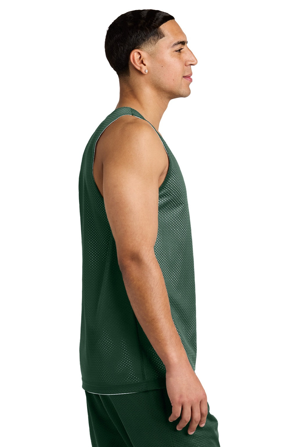 Sport-Tek ST5000 Mens Moisture Wicking Reversible Mesh Tank Top Forest Green/White Model Side