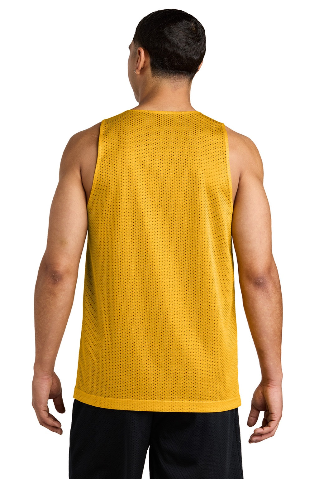 Sport-Tek ST5000 Mens Moisture Wicking Reversible Mesh Tank Top Gold/Black Model Back