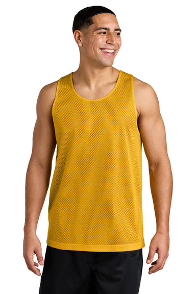 Sport-Tek ST5000 Mens Moisture Wicking Reversible Mesh Tank Top Gold/Black Model Front