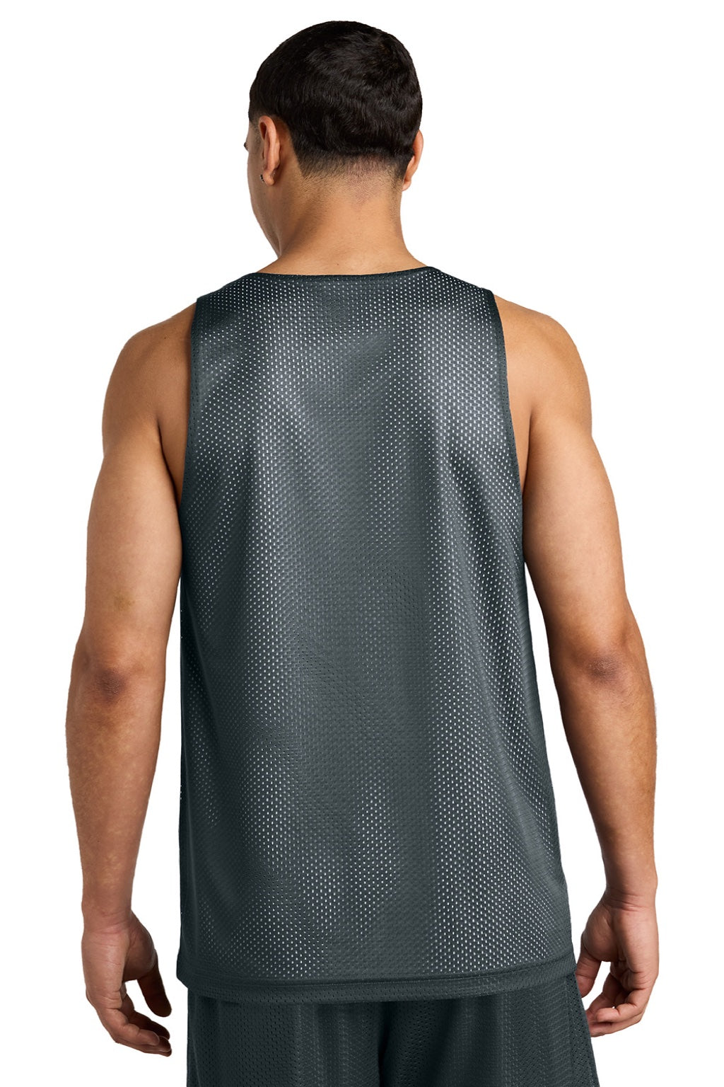 Sport-Tek ST5000 Mens Moisture Wicking Reversible Mesh Tank Top Iron Grey/White Model Back