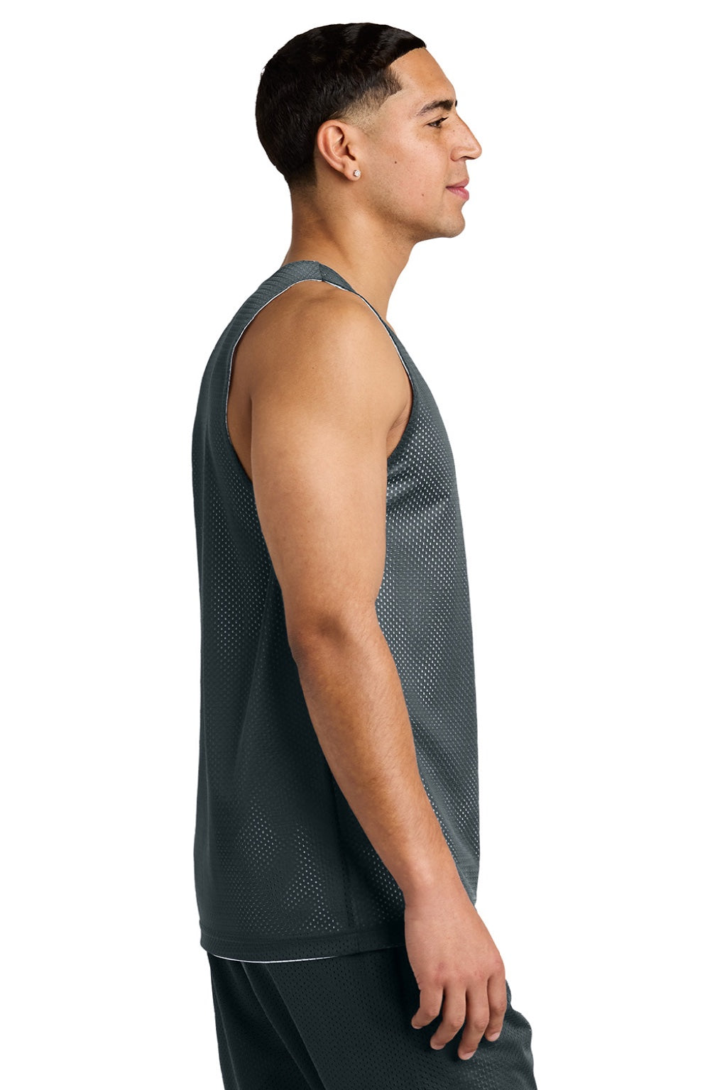 Sport-Tek ST5000 Mens Moisture Wicking Reversible Mesh Tank Top Iron Grey/White Model Side