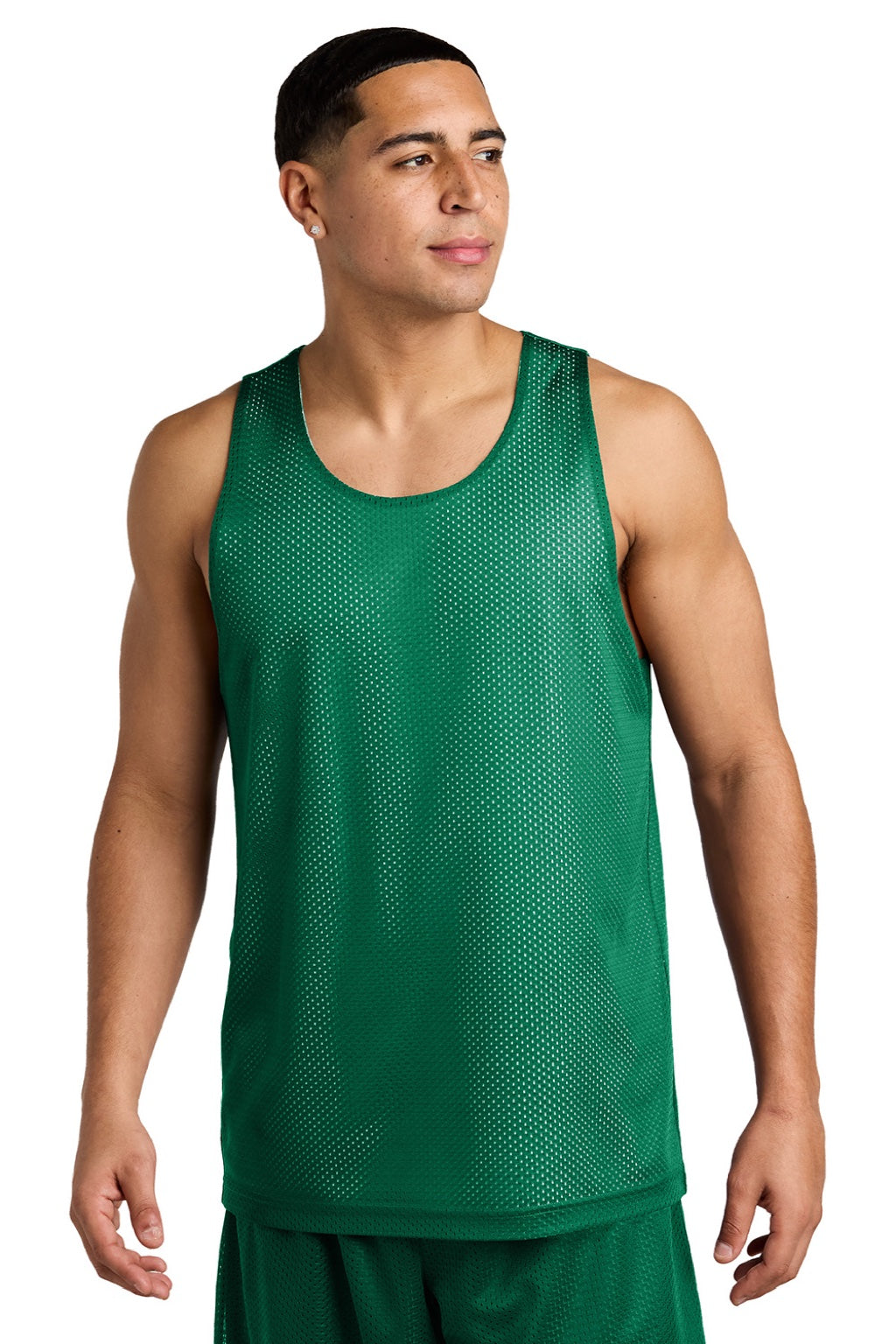 Sport-Tek ST5000 Mens Moisture Wicking Reversible Mesh Tank Top Kelly Green/White Model Front