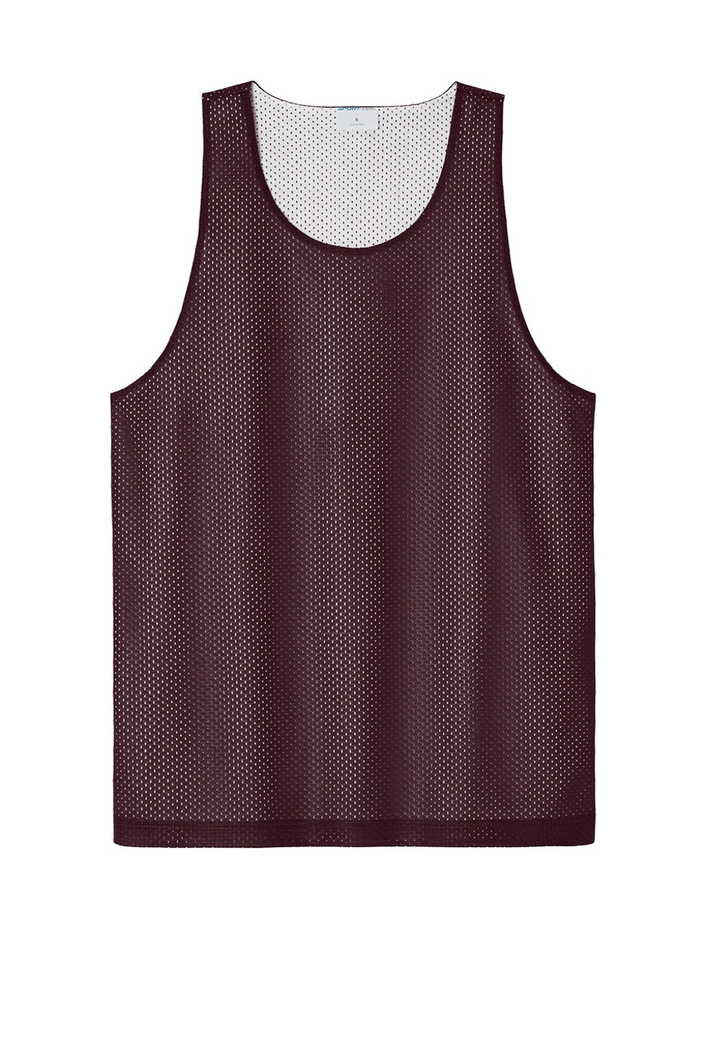 Sport-Tek ST5000 Mens Moisture Wicking Reversible Mesh Tank Top Maroon/White Flat Front