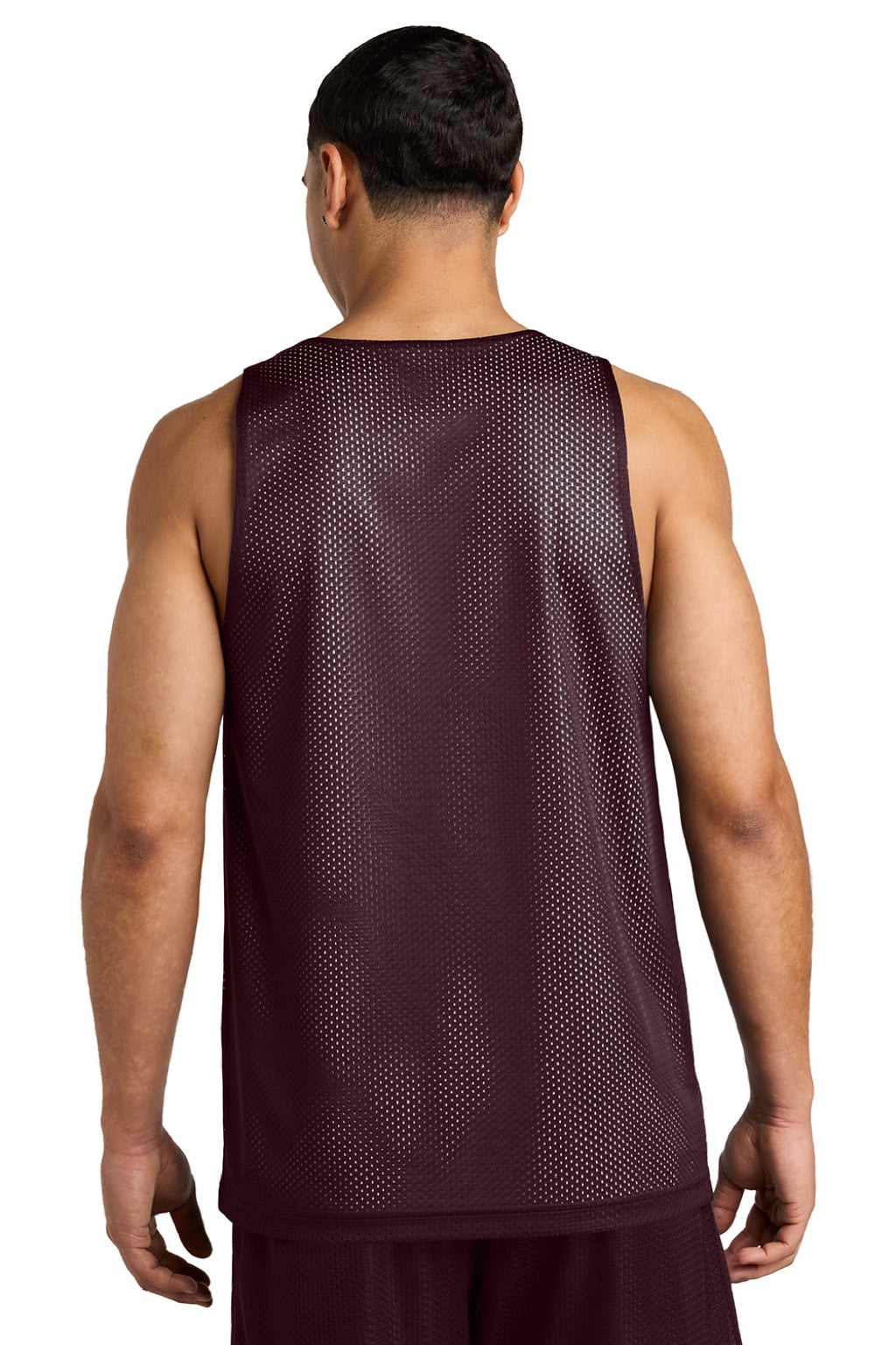 Sport-Tek ST5000 Mens Moisture Wicking Reversible Mesh Tank Top Maroon/White Model Back