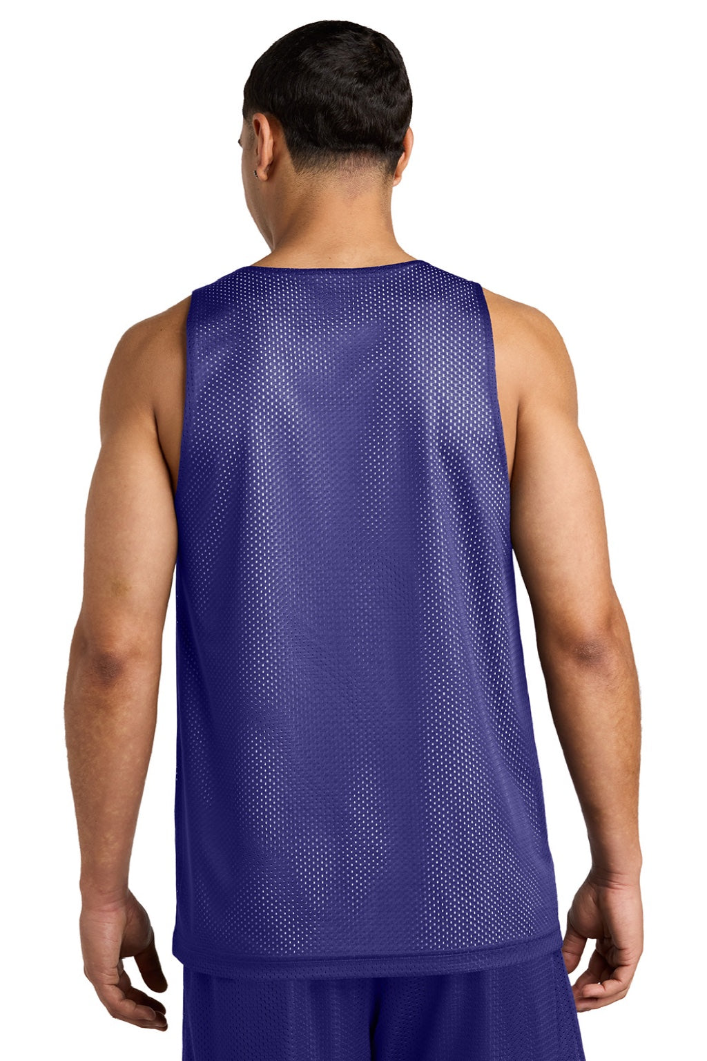 Sport-Tek ST5000 Mens Moisture Wicking Reversible Mesh Tank Top Purple/White Model Back