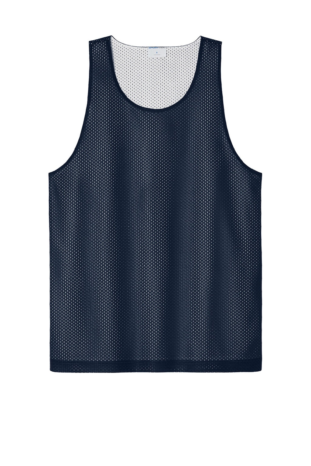 Sport-Tek ST5000 Mens Moisture Wicking Reversible Mesh Tank Top True Navy Blue/White Flat Front
