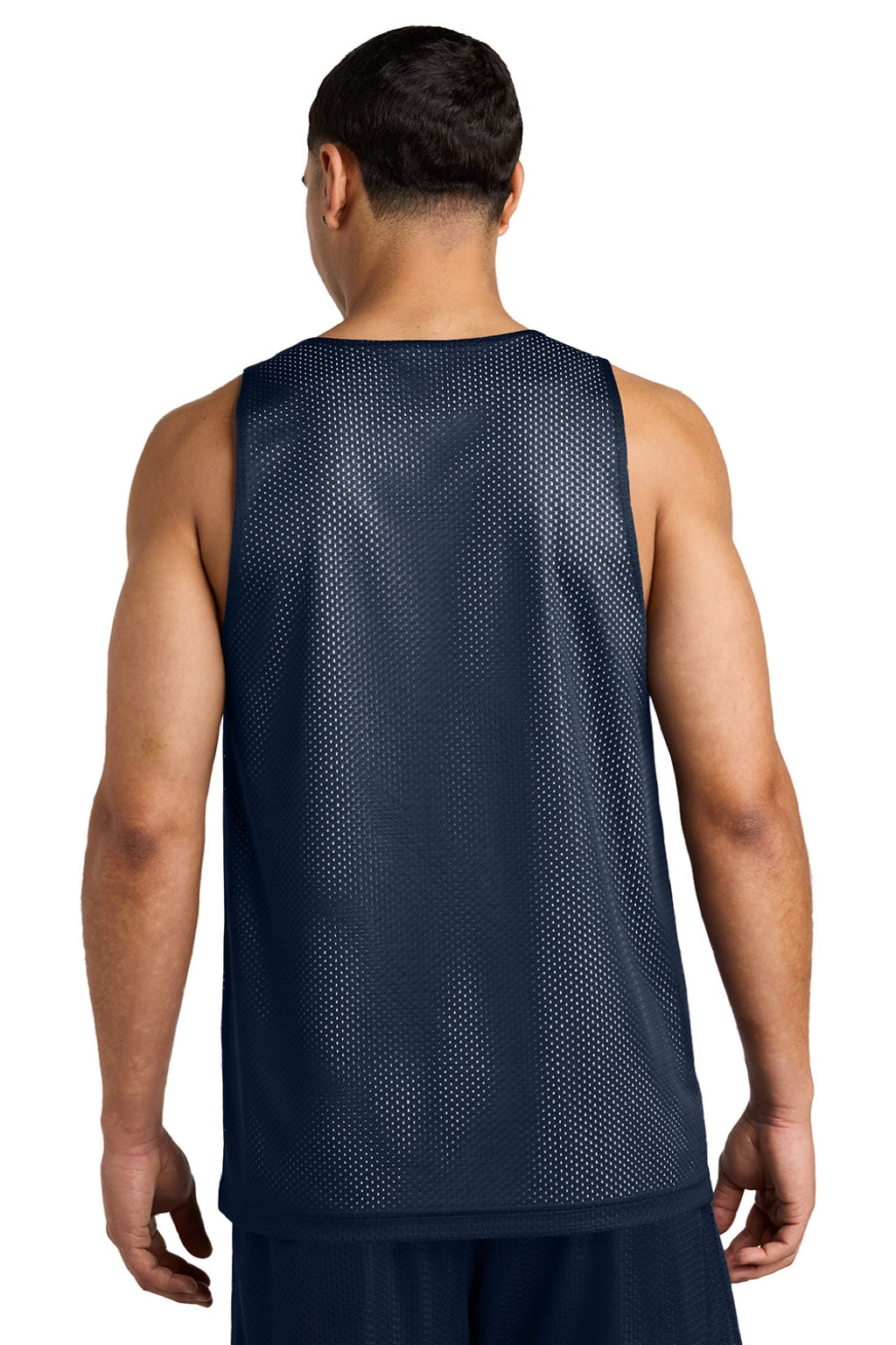 Sport-Tek ST5000 Mens Moisture Wicking Reversible Mesh Tank Top True Navy Blue/White Model Back