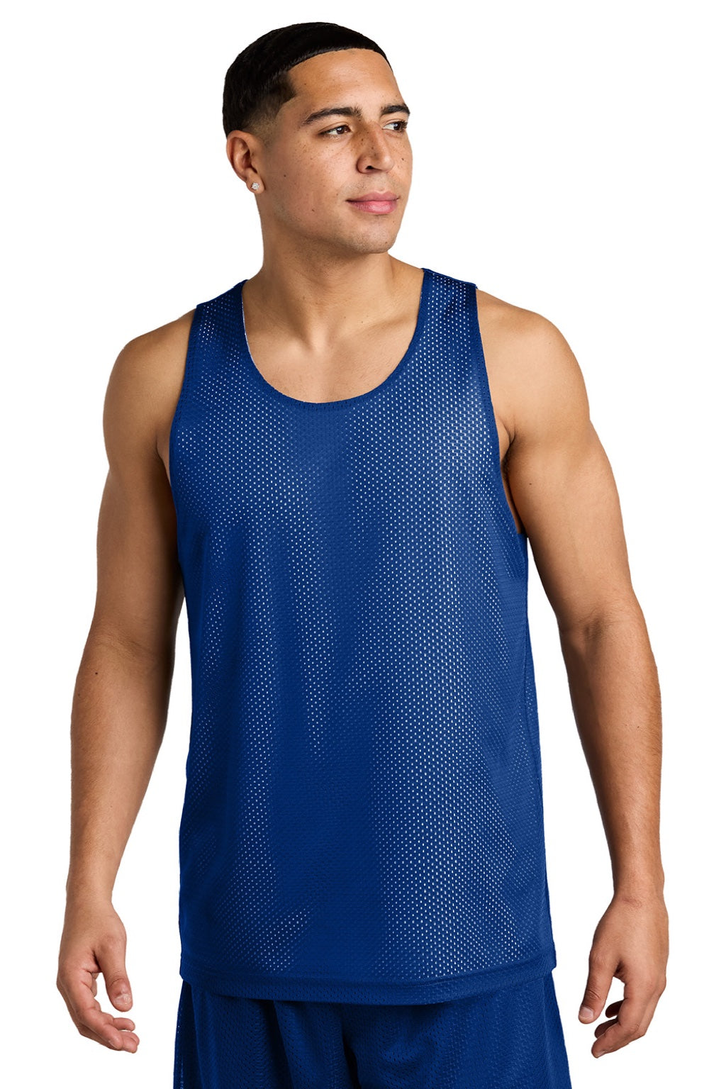 Sport-Tek ST5000 Mens Moisture Wicking Reversible Mesh Tank Top True Royal Blue/White Model Front