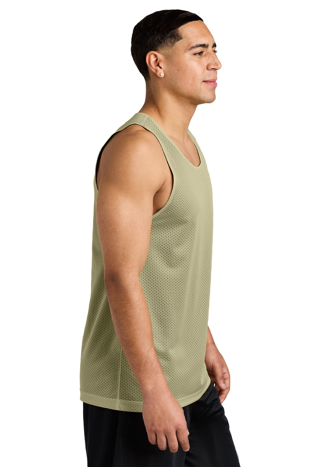 Sport-Tek ST5000 Mens Moisture Wicking Reversible Mesh Tank Top Vegas Gold/Black Model Side