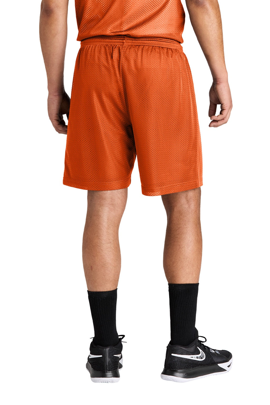 Sport-Tek ST5100 Mens Moisture Wicking Mesh Athletic Shorts Deep Orange Model Back