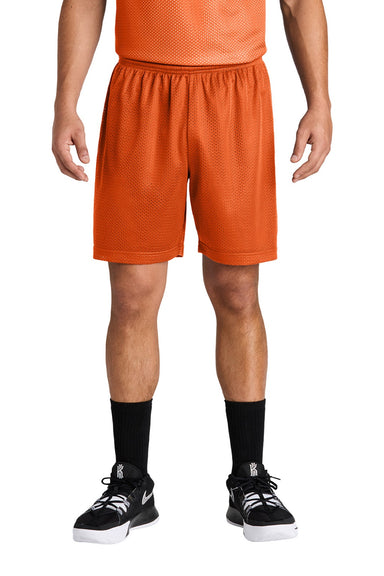 Sport-Tek ST5100 Mens Moisture Wicking Mesh Athletic Shorts Deep Orange Model Front