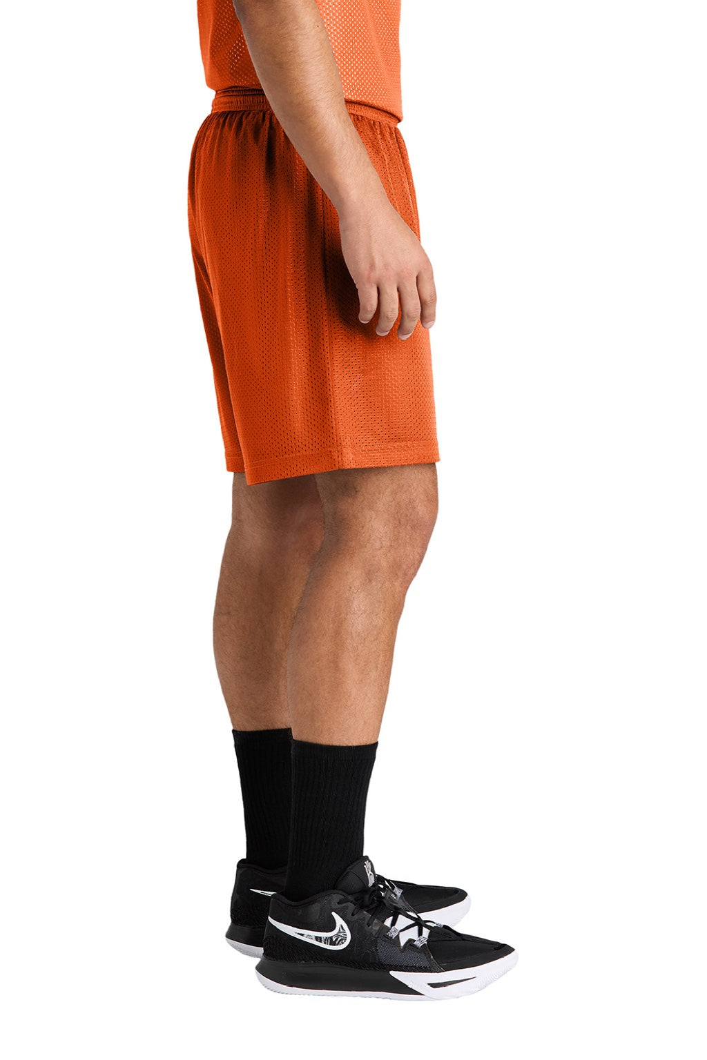 Sport-Tek ST5100 Mens Moisture Wicking Mesh Athletic Shorts Deep Orange Model Side