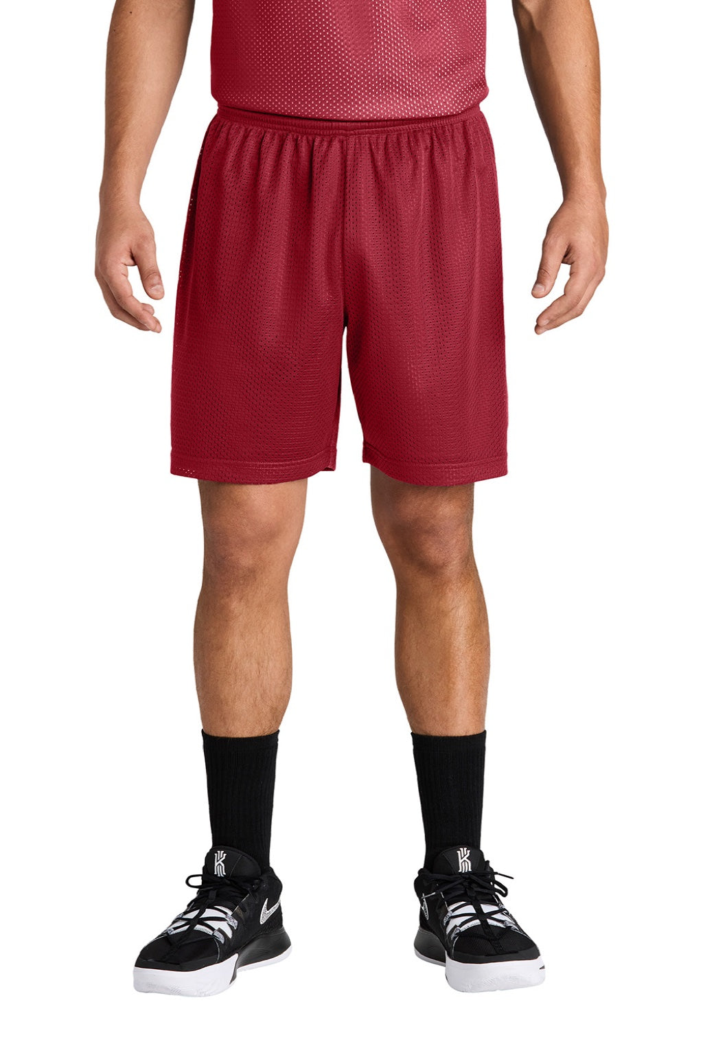 Sport-Tek ST5100 Mens Moisture Wicking Mesh Athletic Shorts Deep Red Model Front