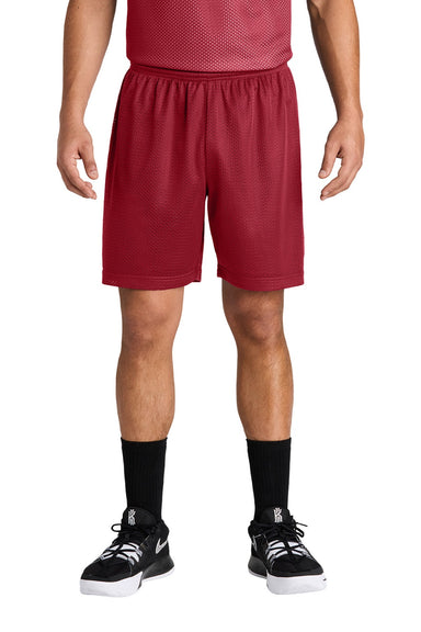 Sport-Tek ST5100 Mens Moisture Wicking Mesh Athletic Shorts Deep Red Model Front