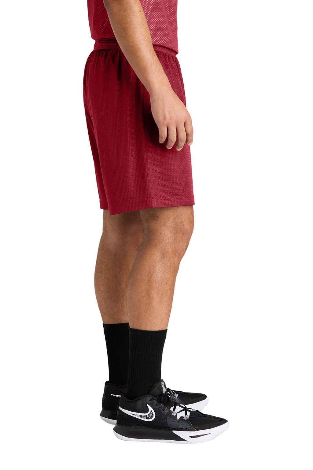 Sport-Tek ST5100 Mens Moisture Wicking Mesh Athletic Shorts Deep Red Model Side