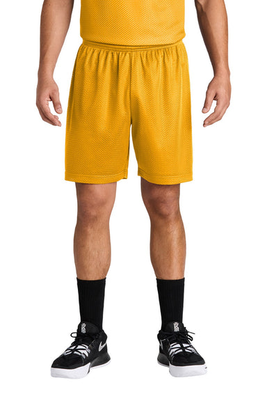Sport-Tek ST5100 Mens Moisture Wicking Mesh Athletic Shorts Gold Model Front