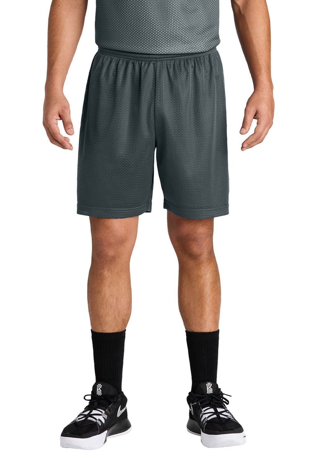 Sport-Tek ST5100 Mens Moisture Wicking Mesh Athletic Shorts Iron Grey Model Front