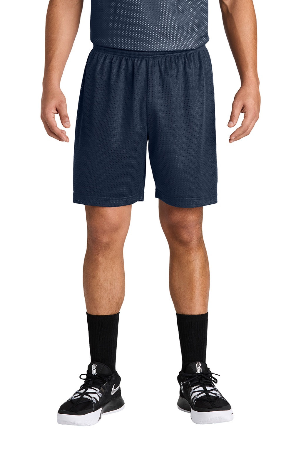 Sport-Tek ST5100 Mens Moisture Wicking Mesh Athletic Shorts True Navy Blue Model Front