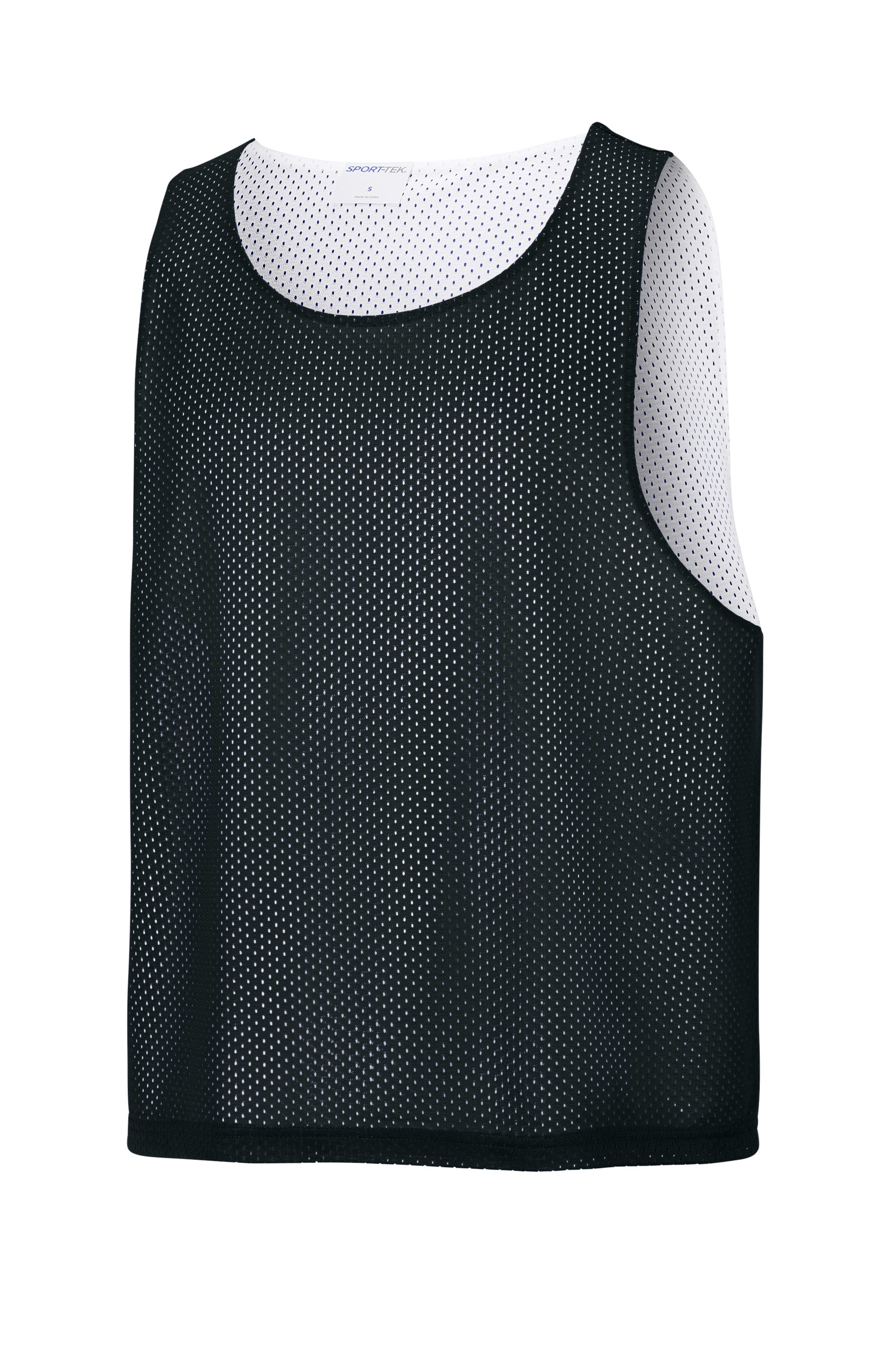 Sport-Tek ST512 Mens Reversible Lacrosse Pinnie Tank Top Black/White Form Front