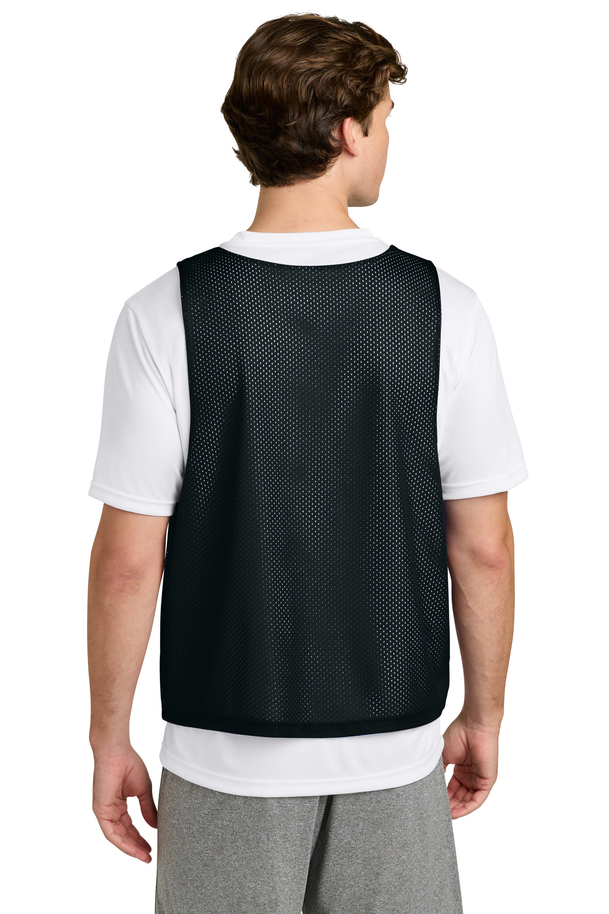 Sport-Tek ST512 Mens Reversible Lacrosse Pinnie Tank Top Black/White Model Back