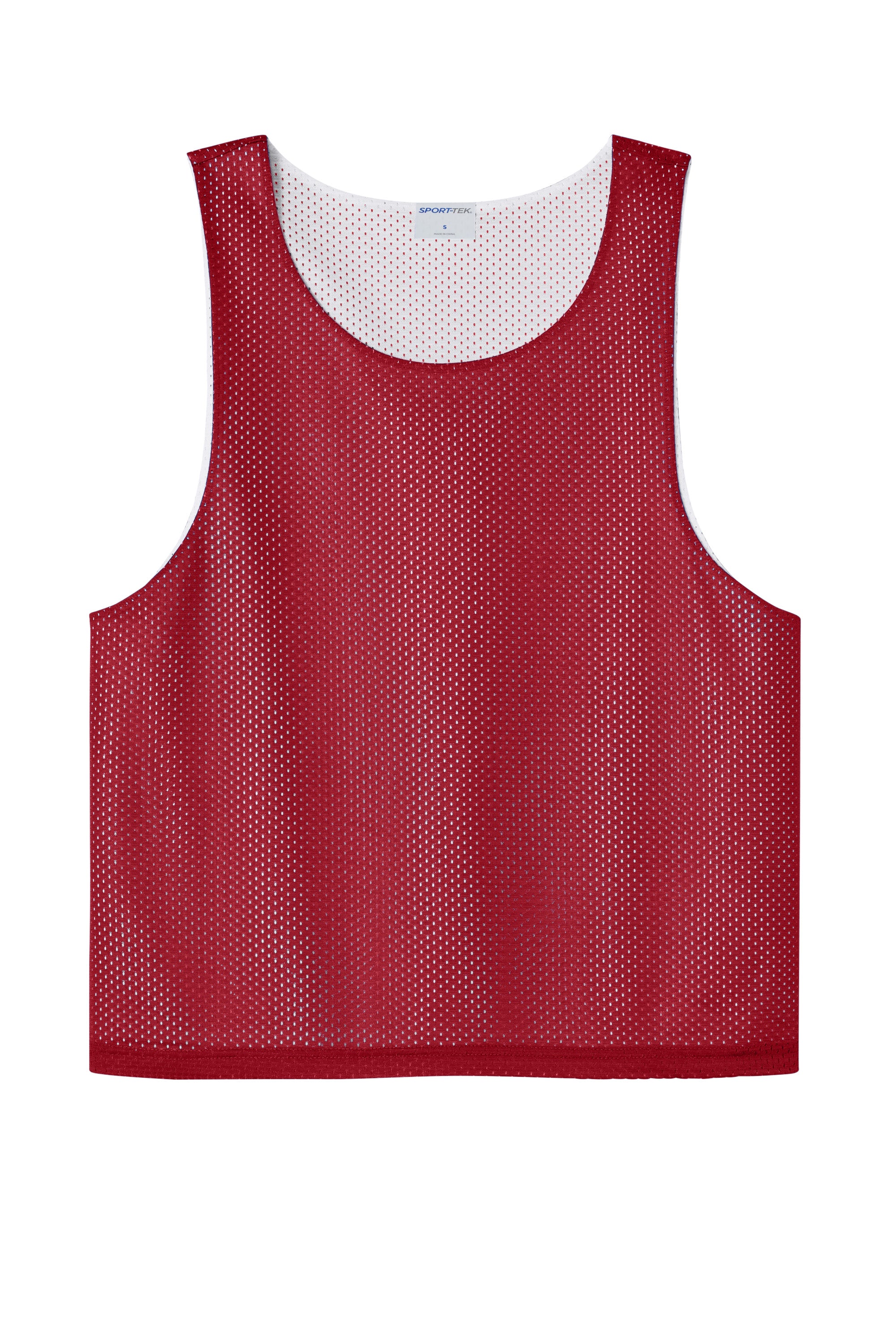 Sport-Tek ST512 Mens Reversible Lacrosse Pinnie Tank Top Deep Red/White Flat Front