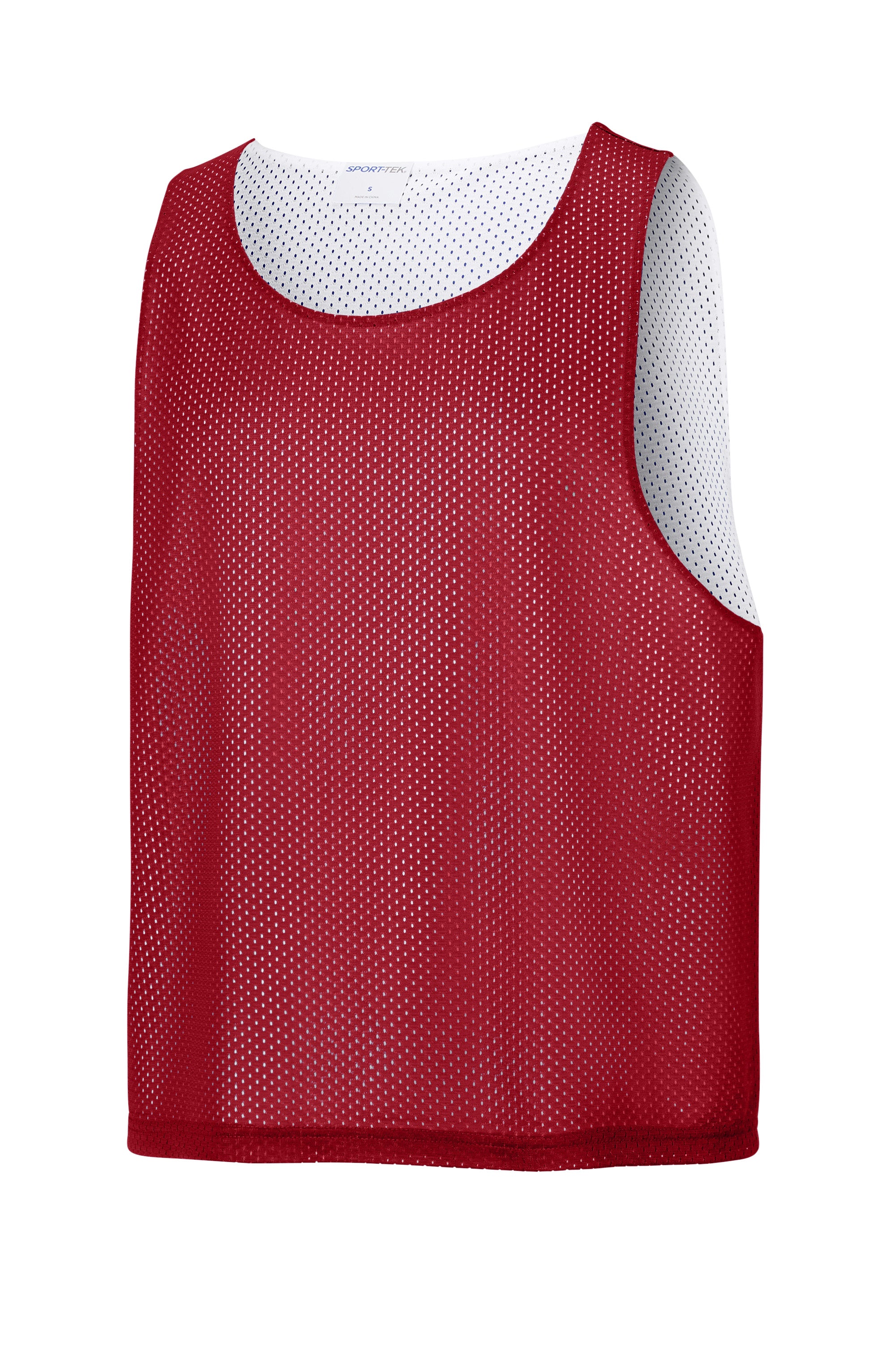 Sport-Tek ST512 Mens Reversible Lacrosse Pinnie Tank Top Deep Red/White Form Front