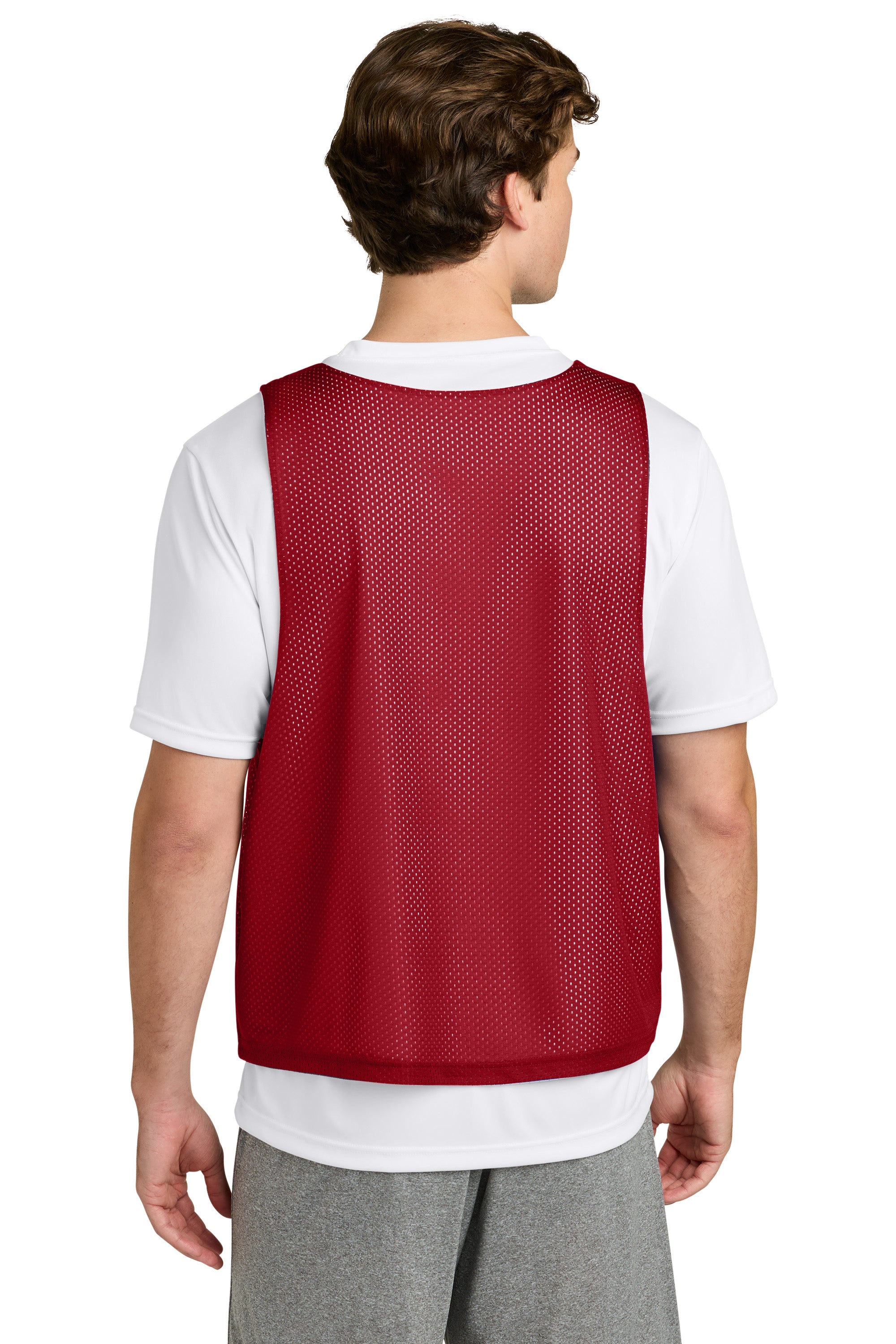 Sport-Tek ST512 Mens Reversible Lacrosse Pinnie Tank Top Deep Red/White Model Back