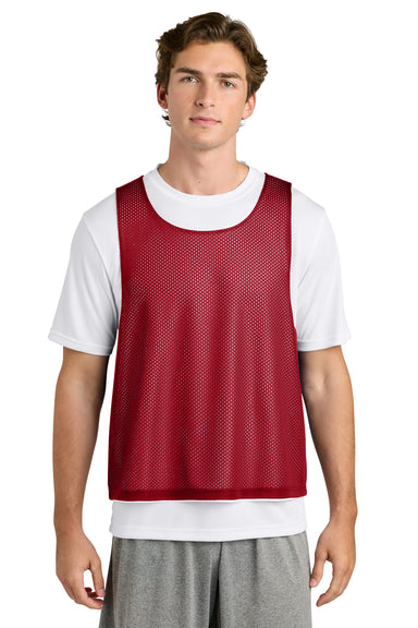 Sport-Tek ST512 Mens Reversible Lacrosse Pinnie Tank Top Deep Red/White Model Front