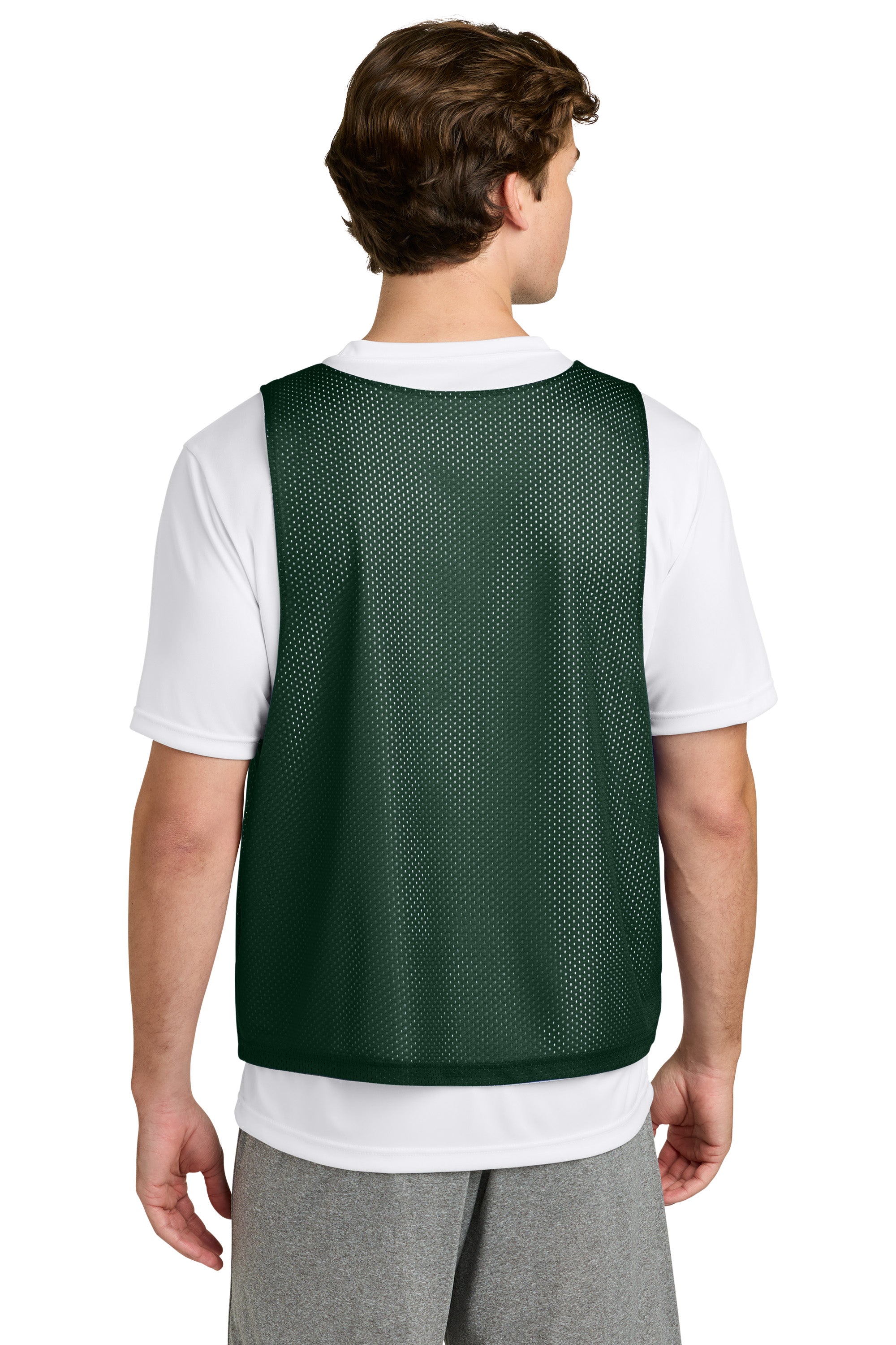 Sport-Tek ST512 Mens Reversible Lacrosse Pinnie Tank Top Forest Green/White Model Back