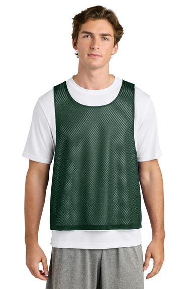 Sport-Tek ST512 Mens Reversible Lacrosse Pinnie Tank Top Forest Green/White Model Front