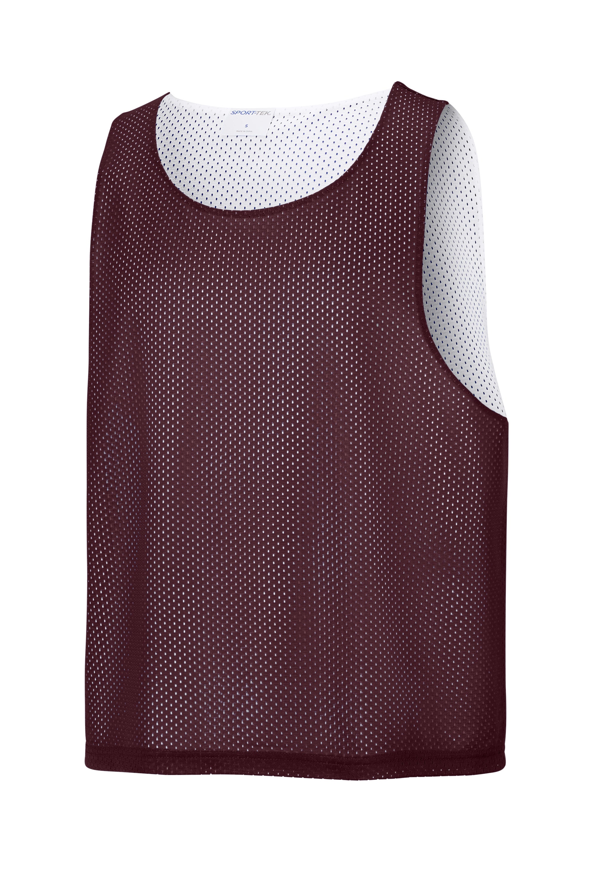 Sport-Tek ST512 Mens Reversible Lacrosse Pinnie Tank Top Maroon/White Form Front