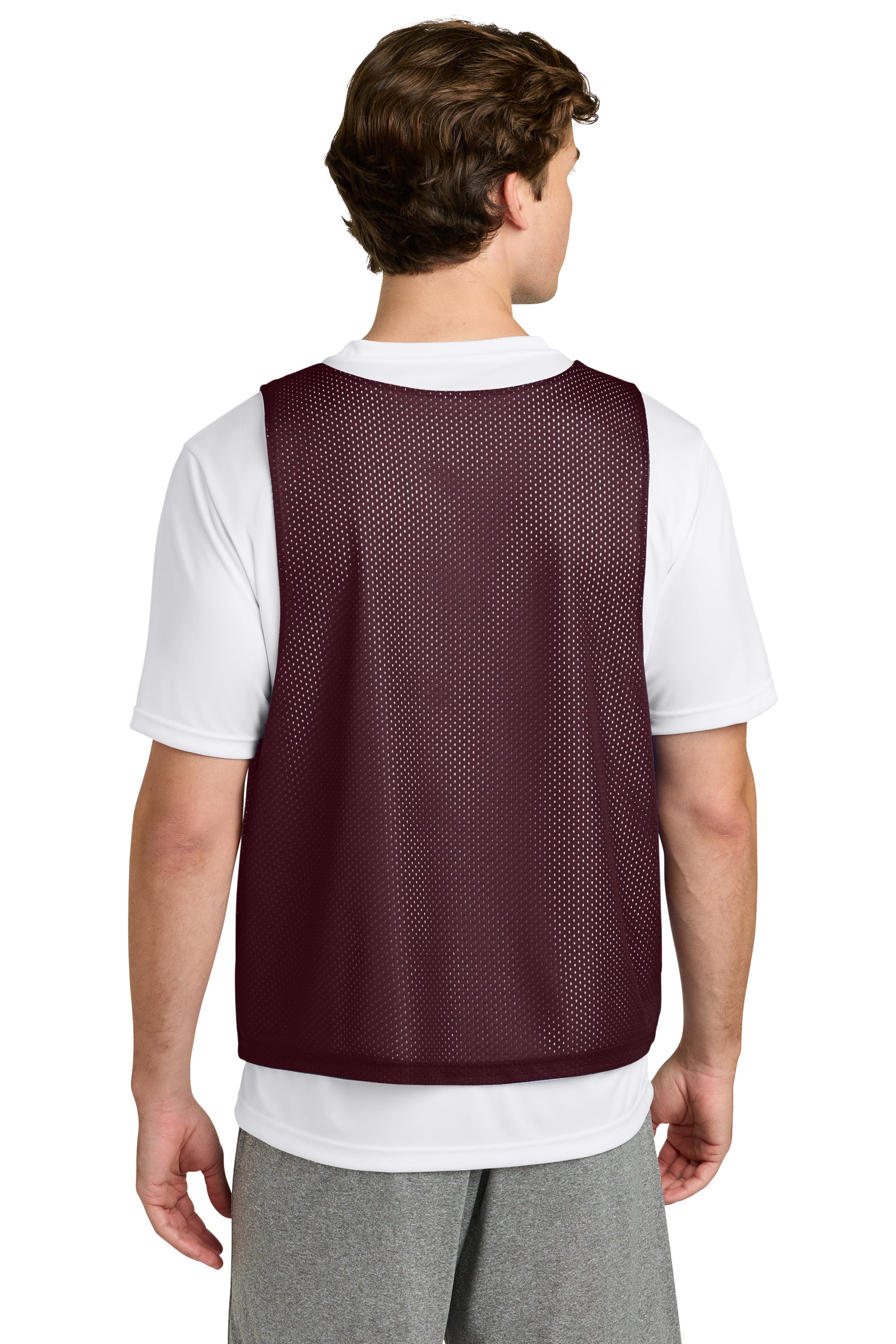 Sport-Tek ST512 Mens Reversible Lacrosse Pinnie Tank Top Maroon/White Model Back
