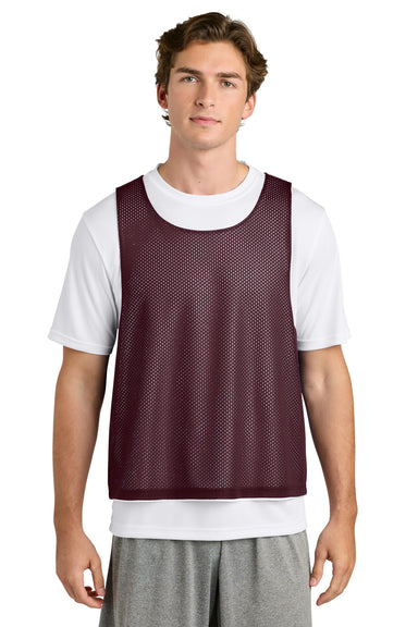 Sport-Tek ST512 Mens Reversible Lacrosse Pinnie Tank Top Maroon/White Model Front
