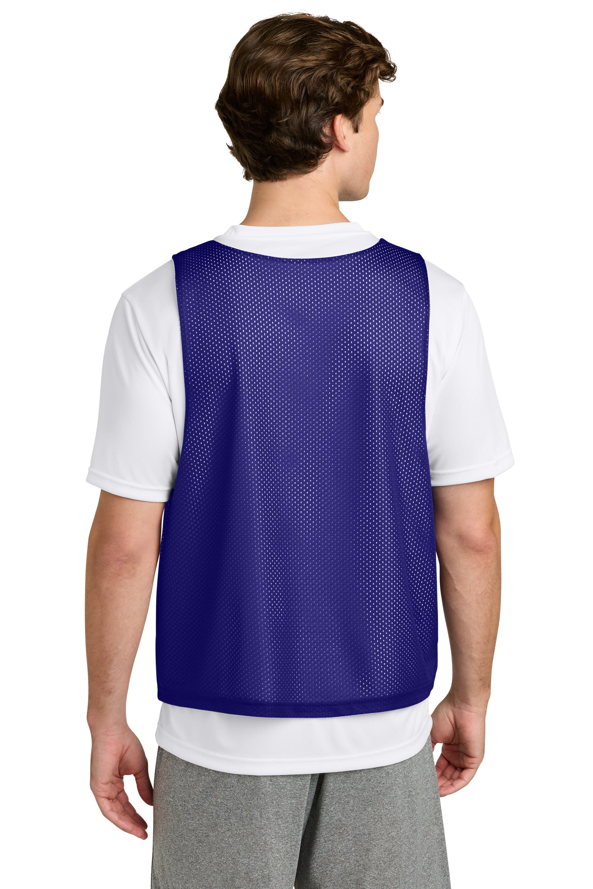 Sport-Tek ST512 Mens Reversible Lacrosse Pinnie Tank Top Purple/White Model Back