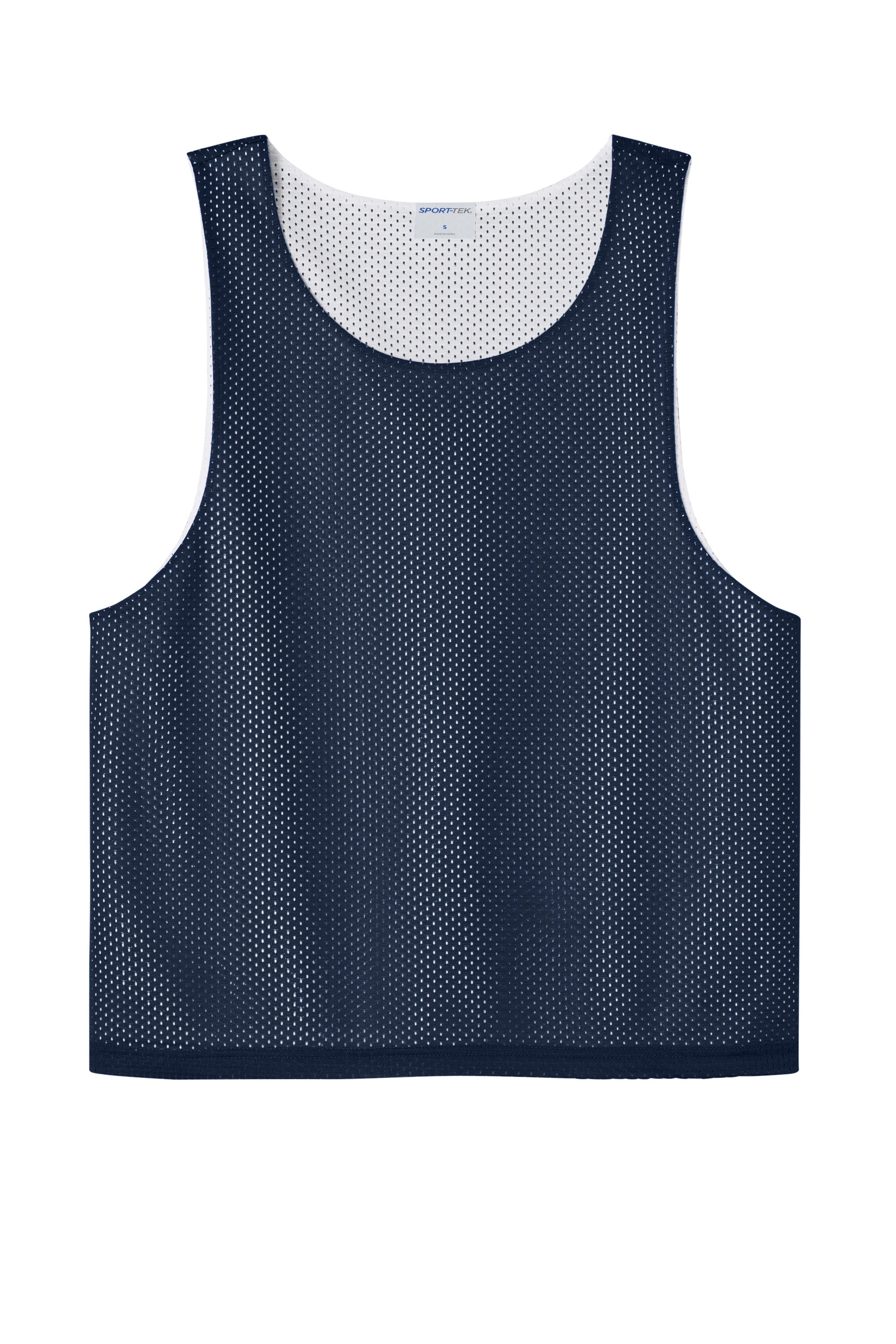 Sport-Tek ST512 Mens Reversible Lacrosse Pinnie Tank Top True Navy Blue/White Flat Front