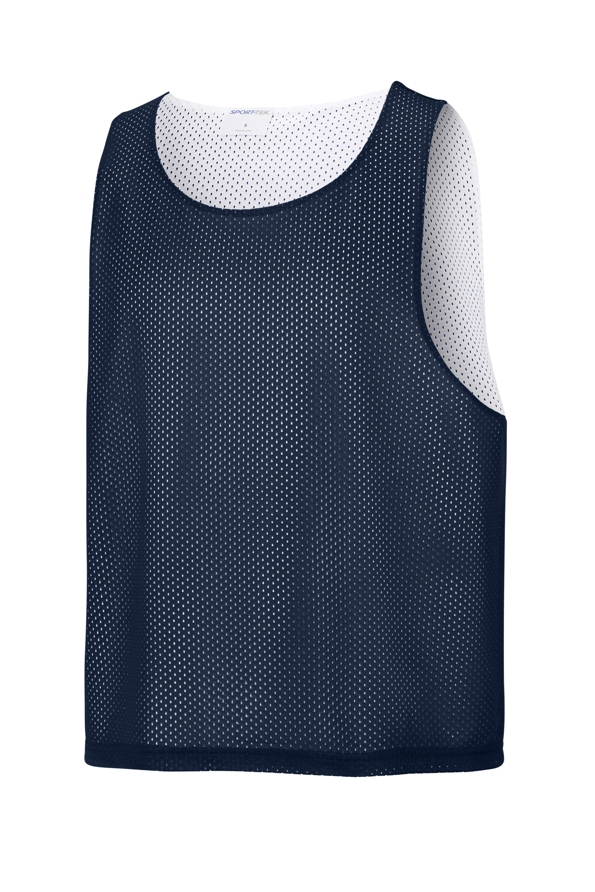 Sport-Tek ST512 Mens Reversible Lacrosse Pinnie Tank Top True Navy Blue/White Form Front