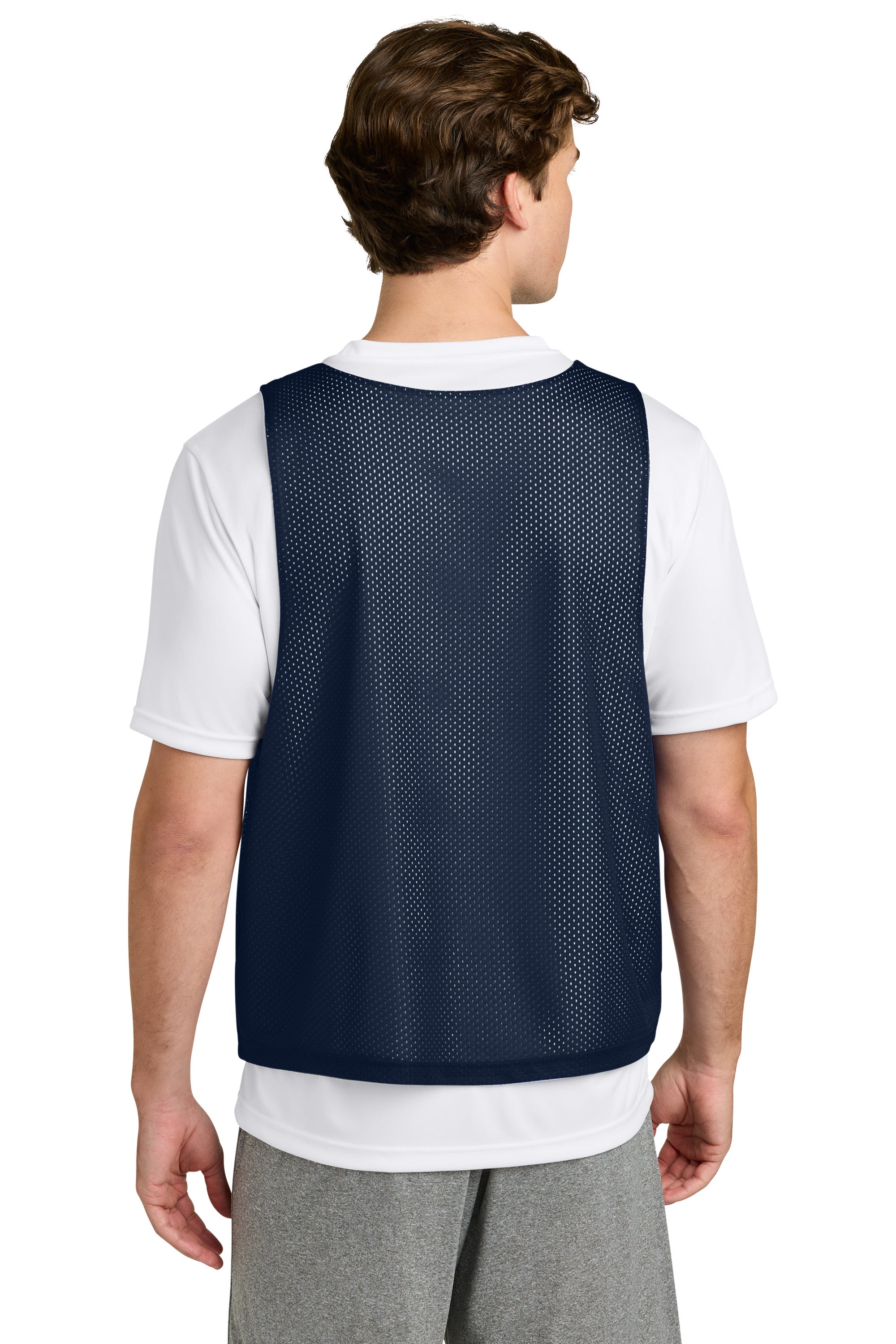 Sport-Tek ST512 Mens Reversible Lacrosse Pinnie Tank Top True Navy Blue/White Model Back