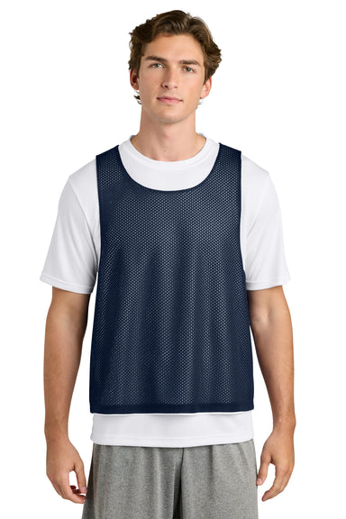 Sport-Tek ST512 Mens Reversible Lacrosse Pinnie Tank Top True Navy Blue/White Model Front