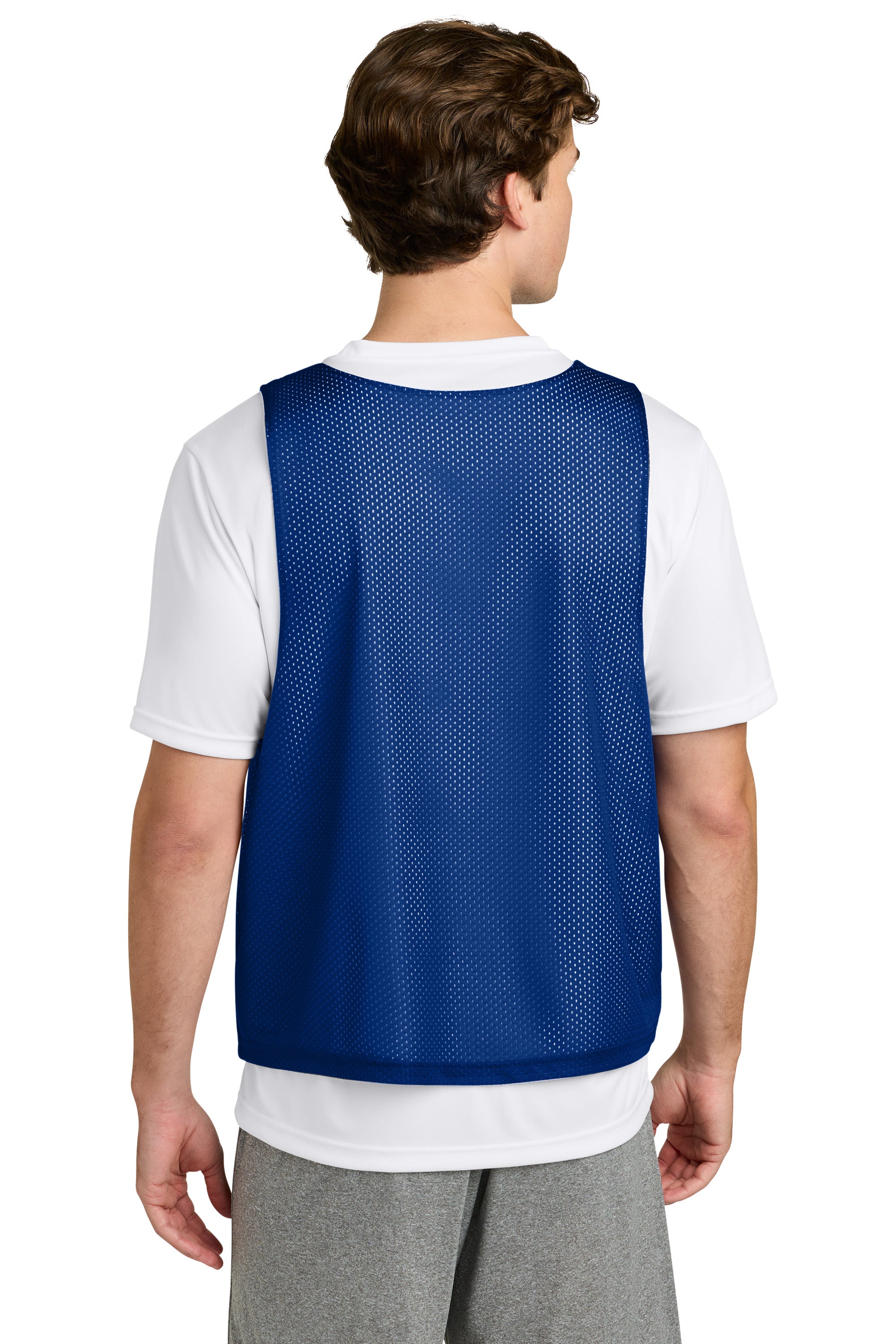Sport-Tek ST512 Mens Reversible Lacrosse Pinnie Tank Top True Royal Blue/White Model Back